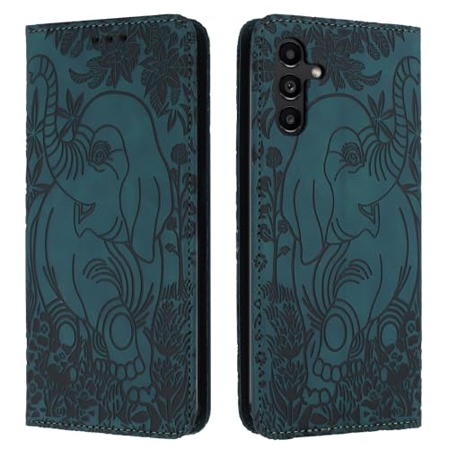 LEMAXELERS Galaxy S23 FE Hülle, Samsung Galaxy S23 FE Handyhülle Prägung Süßer Elefant Mädchen Flip Case PU Leder Cover Magnet Schutzhülle Ständer Handytasche für Galaxy S23 FE,XC Elephant Green von LEMAXELERS