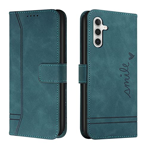 LEMAXELERS Galaxy S23 FE Hülle, Samsung Galaxy S23 FE Handyhülle Süßes Lächeln Retro PU Leder Mädchen Flip Case Cover Magnet Schutzhülle Ständer Handytasche für Galaxy S23 FE, HX Smile Green von LEMAXELERS