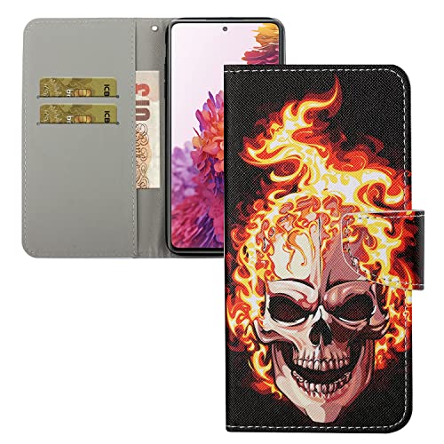 LEMAXELERS Galaxy S24 Plus Hülle, Samsung Galaxy S24 Plus Handyhülle Schädelfeuer Mädchen Flip Case PU Leder Cover Magnet Schutzhülle Ständer Handytasche für Samsung Galaxy S24 Plus,XC Fire Skull von LEMAXELERS