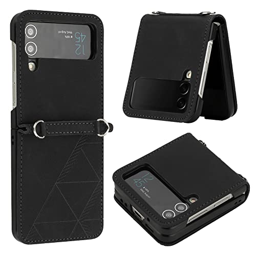 LEMAXELERS Galaxy Z Flip 3 Hülle,Samsung Galaxy Z Flip 3 Handyhülle Klapphülle Kartenfach Ständer PU Leder Mädchen Flip Case Cover Magnet Schutzhülle Handytasche für Samsung Z Flip 3,YB SW Black von LEMAXELERS