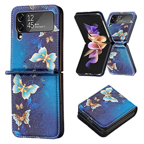 LEMAXELERS Galaxy Z Flip 3 Hülle,Samsung Galaxy Z Flip 3 Handyhülle Leder Gold Schmetterling Flip Case PU Leder Cover Magnet Schutzhülle Tasche Ständer Handytasche für Galaxy Z Flip 3,BF Gold Die von LEMAXELERS