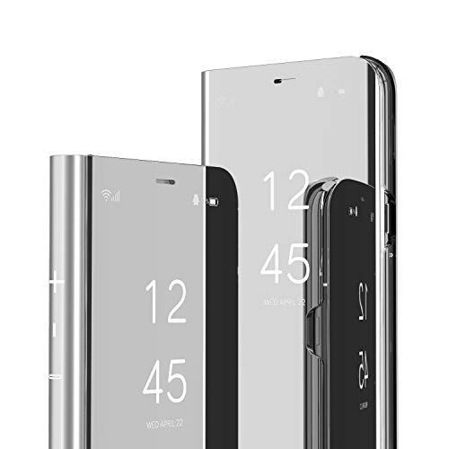 LEMAXELERS Google Pixel 4A Hülle,Google Pixel 4A Hülle Schutzhülle Spiegel Makeup Plating Überzug Flip PU Leder im Bookstyle Hart PC Standfunktion Etui Hüllen für Google Pixel 4A,Silver Mirror PU von LEMAXELERS