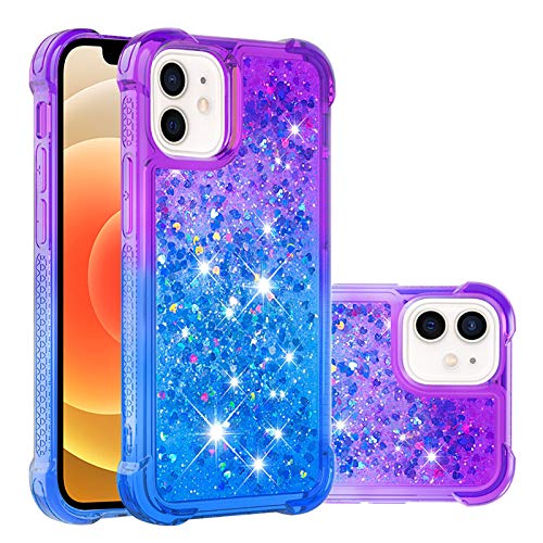 LEMAXELERS Handyhülle für iPhone 12 Mini 5.4" Glitzer Quicksand kreatives Fließende Flüssigkeit schwimmt Silikon Durchsichtig Case Back Cover mit Glitter Flüssigkeit für iPhone 12 Mini YB LS Zi Blue von LEMAXELERS