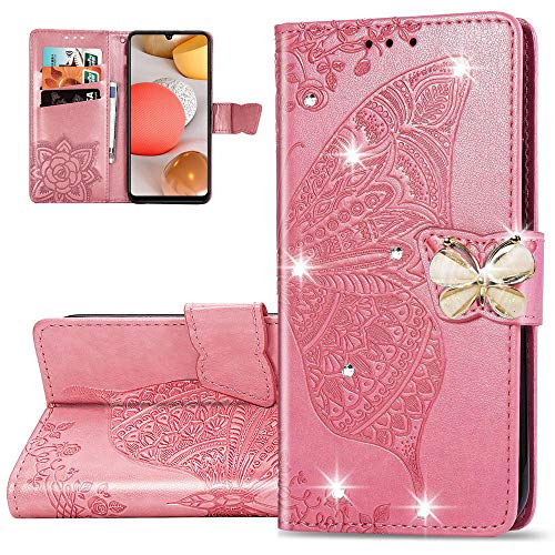 LEMAXELERS Huawei Honor X8A 4G Hülle, Huawei Honor X8A 4G Handyhülle Prägung Glitzer Diamant Schmetterling Blumen Flip Case PU Leder Cover Magnet Schutzhülle Handytasche für Honor X8A 4G,SD Die Pink von LEMAXELERS