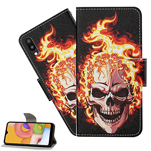 LEMAXELERS Huawei Y6 2019 Hülle,Huawei Y6 2019 Handyhülle Feuerschädel Mädchen Flip Case PU Leder Cover Magnet Schutzhülle Ständer Handytasche für Huawei Y6 2019,XC4 Fire Skull von LEMAXELERS