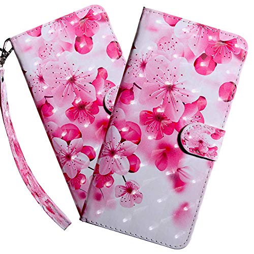 LEMAXELERS Motorola Moto E32 Hülle,Für Motorola Moto E32 Handyhülle Glitzer 3D Rosa Kirschblume Blumen Flip Case PU Leder Cover Magnet Schutzhülle Tasche Ständer Handytasche für Moto E32,BX Cherry von LEMAXELERS