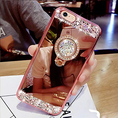 LEMAXELERS Redmi 7A Hülle,Redmi 7A Handyhülle Glitzer Diamant Spiegel Mirror Silikon Plating Überzug TPU Schutzhülle Etui Diamant Ständer Halter für Huawei Y7P,Diamond Mirror Rose von LEMAXELERS