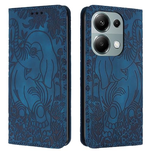 LEMAXELERS Redmi Note 13 Pro 4G Hülle, Redmi Note 13 Pro 4G Handyhülle Prägung Süßer Elefant Mädchen Flip Case PU Leder Cover Magnet Schutzhülle Handytasche für Redmi Note 13 Pro 4G,XC Elephant Blue von LEMAXELERS