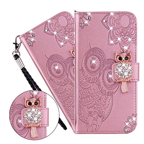 LEMAXELERS Samsung Galaxy S24 Hülle, Für Samsung Galaxy S24 Handyhülle Glitzer Diamant Eule Blume Prägung Flip Case PU Leder Cover Magnet Schutzhülle Handytasche für Samsung Galaxy S24, YK Owl Rose von LEMAXELERS