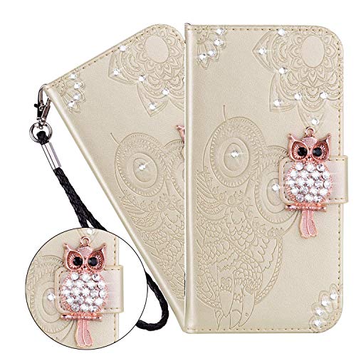 LEMAXELERS Samsung Galaxy S24 Hülle, Für Samsung Galaxy S24 Handyhülle Glitzer Diamant Eule Blume Prägung Flip Case PU Leder Cover Magnet Schutzhülle Handytasche für Samsung Galaxy S24, YK Owl Gold von LEMAXELERS