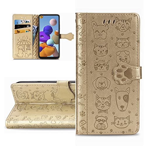 LEMAXELERS iPhone 15 Pro Max 6.7" Hülle, iPhone 15 Pro Max Handyhülle Niedlich Katze Hund Blumen Flip Case PU Leder Cover Magnet Schutzhülle Ständer Handytasche für iPhone 15 Pro Max,SD Cat Gold von LEMAXELERS