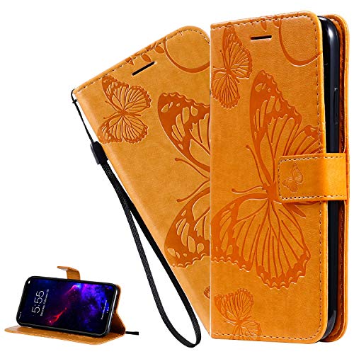 OPPO Reno 3 Pro 5G / Find X2 Neo Hülle,OPPO Reno 3 Pro 5G Handyhülle Schmetterling Prägung Mädchen Flip Case PU Leder Cover Magnet Schutzhülle Ständer Handytasche für OPPO Reno 3 Pro 5G,KT Die Yellow von LEMAXELERS