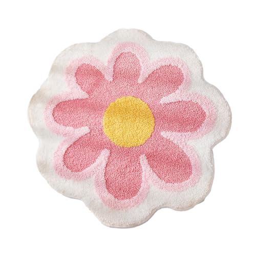 Blumenförmiger Teppich, Niedlicher Gänseblümchen-Teppich, Blumen-Badezimmerteppich, 23,6 Zoll Runder Teppich, Rutschfeste, Wasserabsorbierende Badezimmermatte, Weiche(Rosa) von LEMCC