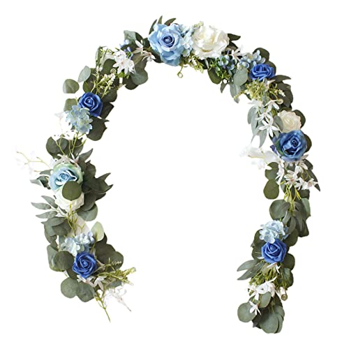 LEMCC Künstliche Rosengirlande, 2 m, blaue Rosenreben mit grünen Blättern, hängende Rose, Efeu für Hochzeit, Party, Zuhause, Wand, Garten, Tischdekoration von LEMCC