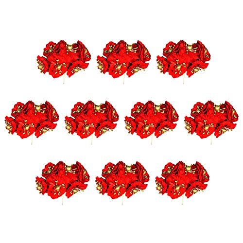 LEMCC 60 Stück künstliche Weihnachtssterne Picks Rote Seide Weihnachtssterne Blumen mit kurzen Stielen Weihnachtsblumen Picks für Xmas DIY Weihnachtsbaum Kränze Girlande Dekor von LEMCC