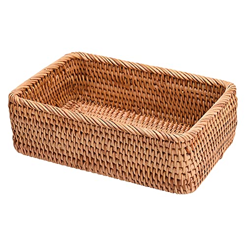 LEMCC Geflochtene Rattan-Körbe, 20 x 14 x 7 cm, rechteckig, geflochten, Aufbewahrungskörbe, Regale, Organisation, Dekoration für den Eingangsbereich, Tisch, Küche, Arbeitsplatte von LEMCC