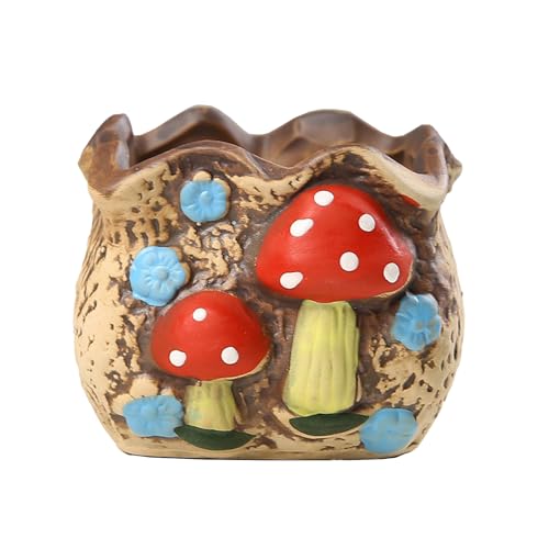 LEMCC Pilz-Pflanzgefäß, Niedlicher Sukkulenten-Blumentopf, Keramik-Sukkulentententöpfe mit Ablaufloch, Pilzvase, Dekorative Handbemalte Pflanzgefäße für Den Außenbereich, Innengarten,(Quadrat) von LEMCC