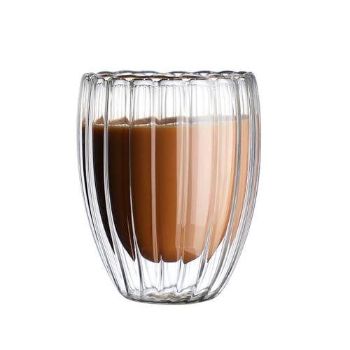 Vertikal Gestreifte Kaffeetasse aus Glas, Doppelwandige Kaffeetassen aus Glas, Tassen aus Klarem Borosilikatglas, Isolierte Eiförmige Kaffeetasse mit Henkel oder ohne Henkel für(Keine Griffe-M) von LEMCC