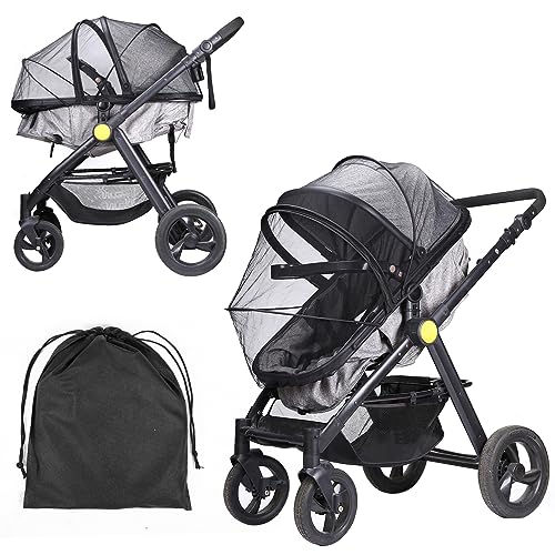 LEMESO Insektenschutz Kinderwagen Universal Mückennetz Moskitonetz für Buggy mit Tasche Doppelten Reißverschluss 3D-Stützdesign schwarz von LEMESO