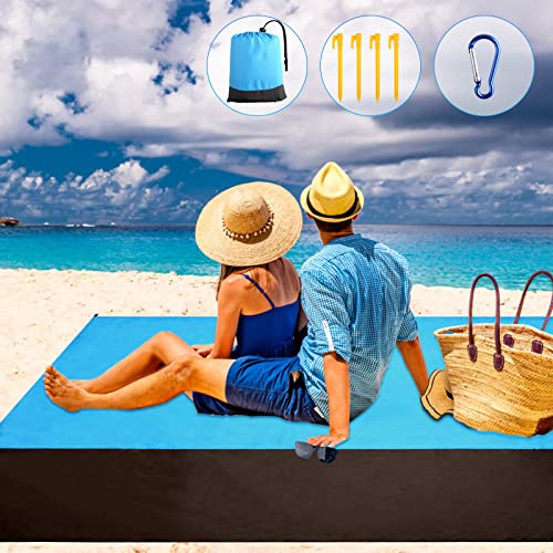 LEMESO 250x210cm Stranddecke Picknickdecke Strandmatte Wasserdicht Sandfrei Campingdecke mit 4 Befestigungsecken Picknickmatte Outdoor Decke für den Strand, Wandern Campen Ausflüge (Blau) von LEMESO