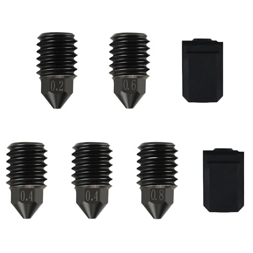 Gehärtete Stahldüsen Set für Bambu Lab P1P/P1S/X1/X1C/X1E und Kobra 3/Abenteurer 5M/5M Pro,High Flow Düsen 0.2MM 0.4MM 0.6MM 0.8MM mit Silikon Abdeckung,Verschleißfeste Hotend Nozzles für 3D Drucker von LEMLIN