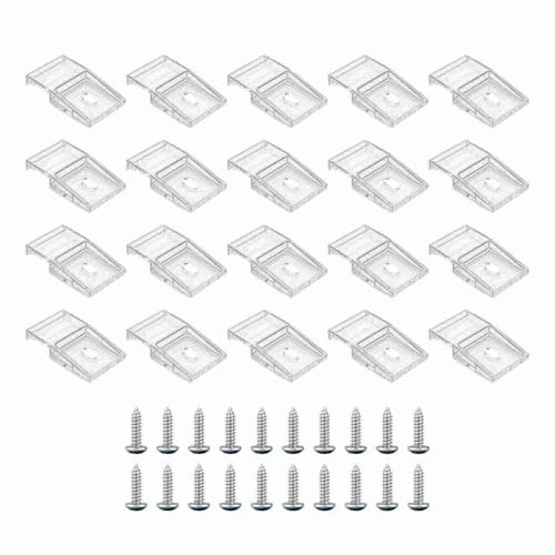 LEMLIN 20 Stück Transparente Lichtstreifen-Clips, Selbstklebend mit Schrauben Montage Klammern Halter, für 10 mm Breite LED-Streifen Lichterkette, Nur für den Innenbereich von LEMLIN