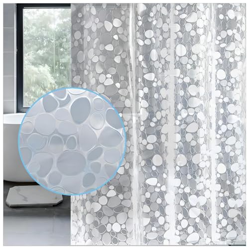 LEMON CLOUD Duschvorhang Antischimmel - Durchsichtig mit Gewicht Magnete Unten, 120x200cm PEVA Wasserdichter Badvorhang 3D Kieselstein, Plastik DuschVorhang für Badewanne mit 12 Ringe von LEMON CLOUD