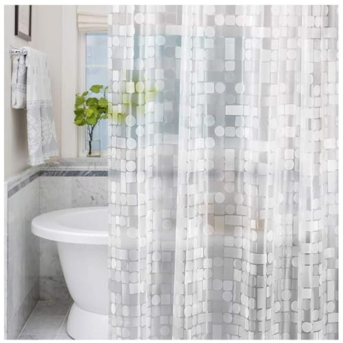 LEMON CLOUD Duschvorhang Antischimmel - Durchsichtig mit Gewicht Magnete Unten, 240x200cm PEVA Wasserdichter Badvorhang 3D Geometrische, Plastik DuschVorhang für Badewanne mit 12 Ringe von LEMON CLOUD