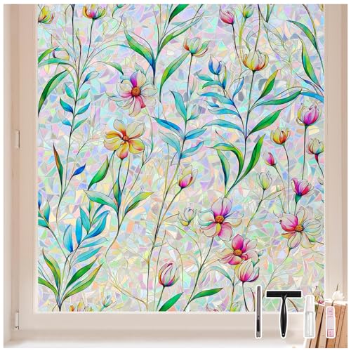 LEMON CLOUD Fensterfolie - Blickdicht Sichtschutz Fenster Folie, Regenbogen Selbsthaftend Glasfolie Statisch Haftend Sichtschutzfolie, Botanisches Muster, 44,5 X 200 cm von LEMON CLOUD
