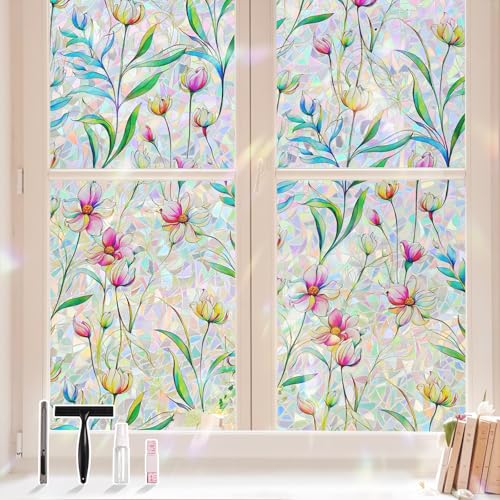 LEMON CLOUD Fensterfolie - Blickdicht Sichtschutz Fenster Folie, Regenbogen Selbsthaftend Glasfolie Statisch Haftend Sichtschutzfolie, Botanisches Muster, 75 X 200 cm von LEMON CLOUD