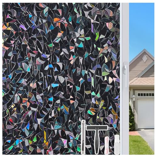 LEMON CLOUD Fensterfolie Sichtschutzfolie Fenster Blickdicht von Außen, Statisch Selbsthaftend Sonnenschutz Mattierte Dekorative Folie, Abnehmbare Glasfolien Anti-UV, Schwarz 44,5x200cm mit Werkzeug von LEMON CLOUD