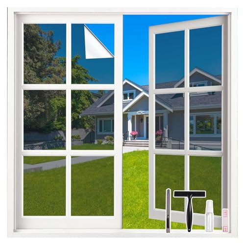 LEMON CLOUD Spiegelfolie Silber - Sonnenschutzfolie Fenster innen, Sichtschutz Fensterfolie von aussen Blickdicht Durchsichtig, Statische Selbstklebend, 90 X 800 cm mit Werkzeug von LEMON CLOUD