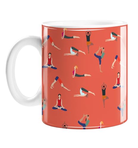 Yoga-Posen-Tasse | handillustrierte Tasse mit Yogisosing, Lotusposen, Kobra-Pose, nach unten gerichteter Hund, Baum-Pose, Namaste von LEMON LOCO