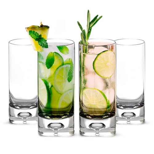 LEMONSODA Highball-Gläser mit Kristallblasen-Basis, 4 Stück, vollständig versiegelt, schwerer Boden, ideal für Wasser, Saft, Bier, Cocktails und mehr von LEMONSODA