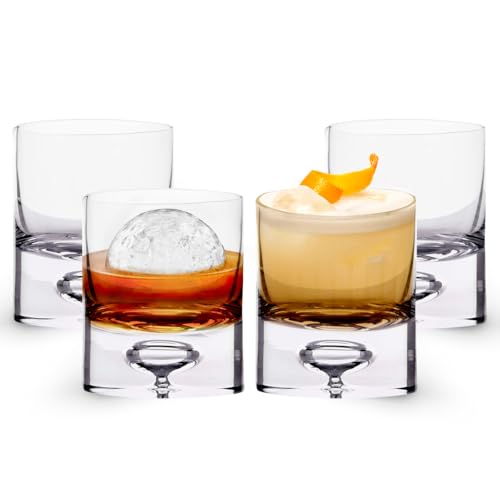 LEMONSODA Whiskyglas mit Kristall-Bubble-Basis, 4 Stück, dicker beschwerter Boden, einzigartiges Design, ideal für Scotch Whiskey, Old Fashion, Manhattan, Bourbon und Cocktails von LEMONSODA