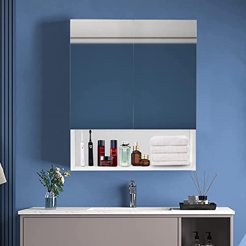LEMROE Badezimmer-Spiegelschrank mit 2 Türen, Badezimmer-Aufbewahrungsschrank mit verstellbaren Regalböden, Wandmontage, MDF-Schrank, Aufbewahrungseinheit (50 x 13 x 60 cm) von LEMROE
