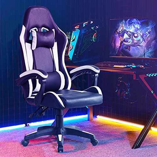 LEMROE Gaming Stühle für Erwachsene Professioneller Videospielstuhl Kunstleder mit hoher Rückenlehne Unterstützung 360 Grad Drehstuhl Schaukelstuhl für Home Office von LEMROE