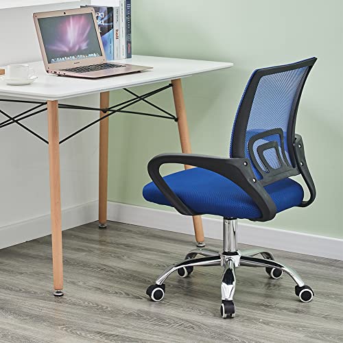 LEMROE Schreibtischstuhl Ergonomisch mit Armlehnen Verstellbarer Bürostuhl aus Netzgewebe mit Lendenwirbelstütze Drehstuhl mit flexiblen Rädern (Blau) von LEMROE