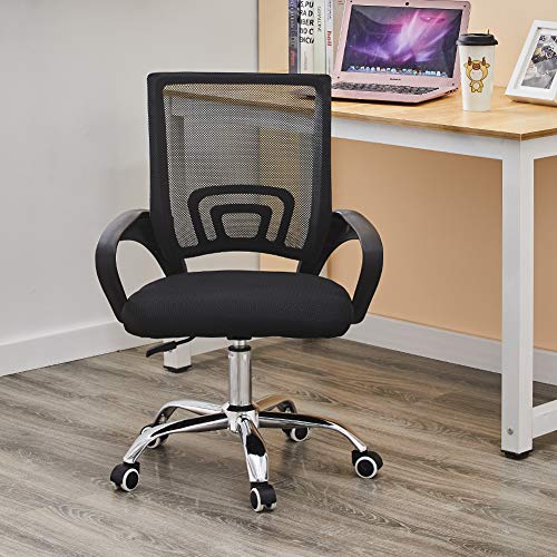 LEMROE Schreibtischstuhl Ergonomisch mit Armlehnen Verstellbarer Bürostuhl aus Netzgewebe mit Lendenwirbelstütze Drehstuhl mit flexiblen Rädern (Schwarz) von LEMROE
