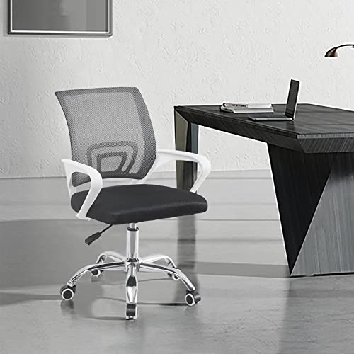 LEMROE Schreibtischstuhl Ergonomisch mit Armlehnen Verstellbarer Bürostuhl aus Netzgewebe mit Lendenwirbelstütze Drehstuhl mit flexiblen Rädern (Weiß) von LEMROE