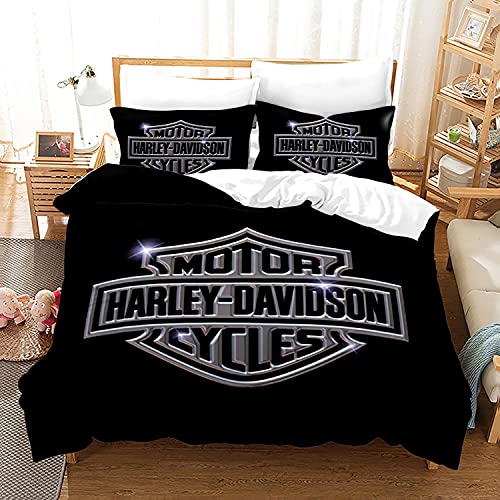 LEMSM 3D Digitaldruck Davidson Motiv Bettbezug, Weicher und Bequemer Mikrofaser, Harley Motorrad Bettwäsche 155x220cm Harley Motorrad Bettbezug Set und 2 Kissenbezug 80x80cm - HD16 von LEMSM