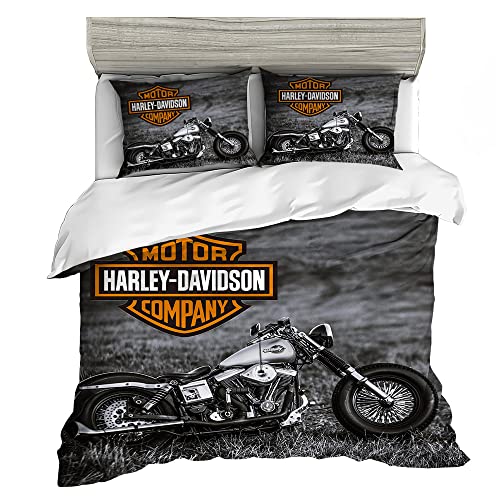 LEMSM 3D Digitaldruck Davidson Motiv Bettbezug, Weicher und Bequemer Mikrofaser, Harley Motorrad Bettwäsche 155x220cm Harley Motorrad Bettbezug Set und 2 Kissenbezug 80x80cm - HD7 von LEMSM