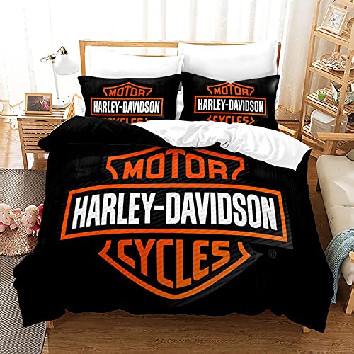 LEMSM 3D Digitaldruck Davidson Motiv Bettbezug, Weicher und Bequemer Mikrofaser, Harley Motorrad Bettwäsche 220x240cm Harley Motorrad Bettbezug Set und 2 Kissenbezug 80x80cm - HD12 von LEMSM