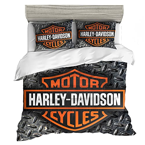 LEMSM 3D Digitaldruck Harley Davidson Motiv Bettbezug, Weicher und Bequemer Mikrofaser, Harley Motorrad Bettwäsche 135x200cm Harley Motorrad Bettbezug Set und 2 Kissenbezug 80x80cm - HD1 von LEMSM