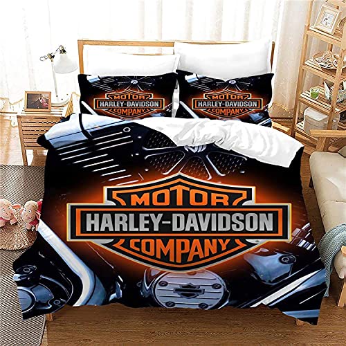 LEMSM 3D Digitaldruck Harley Motiv Bettbezug, Weicher und Bequemer Mikrofaser, Harley Motorrad Bettwäsche 135x200cm Harley Motorrad Bettbezug Set und 2 Kissenbezug 80x80cm - HD14 von LEMSM