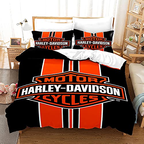 LEMSM 3D Digitaldruck Harley Motiv Bettbezug, Weicher und Bequemer Mikrofaser, Harley Motorrad Bettwäsche 135x200cm Harley Motorrad Bettbezug Set und 2 Kissenbezug 80x80cm - HD17 von LEMSM