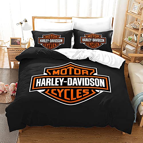 LEMSM 3D Digitaldruck Harley Motiv Bettbezug, Weicher und Bequemer Mikrofaser, Harley Motorrad Bettwäsche 135x200cm Harley Motorrad Bettbezug Set und 2 Kissenbezug 80x80cm - HD9 von LEMSM