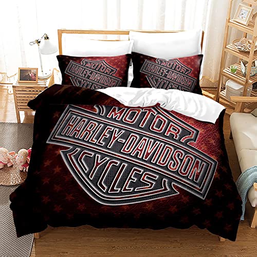 LEMSM 3D Digitaldruck Harley Motiv Bettbezug, Weicher und Bequemer Mikrofaser, Harley Motorrad Bettwäsche 200x200cm Harley Motorrad Bettbezug Set und 2 Kissenbezug 80x80cm - HD15 von LEMSM