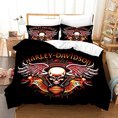 LEMSM 3D Digitaldruck Harley Motiv Bettbezug, Weicher und Bequemer Mikrofaser, Harley Motorrad Bettwäsche 200x200cm Harley Motorrad Bettbezug Set und 2 Kissenbezug 80x80cm - HD8 von LEMSM