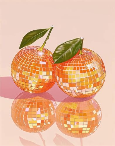 Wandkunst Leinwanddrucke Retro Orange Zitrusfrüchte Disco Spiegel Ball Poster Kein Rahmen Druck Leinwand Malerei Bar Club Funky Food Home Decor(N,50x70cm) von LEMST